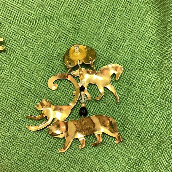 Vintage Lunch at the Ritz zoo animal pierced earrings Zebra, monkey & leopard - Picture 6 of 6